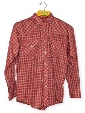 Haband Long Sleeved Snap Button Down Red Plaid Long Sleeve Shirt Size Medium